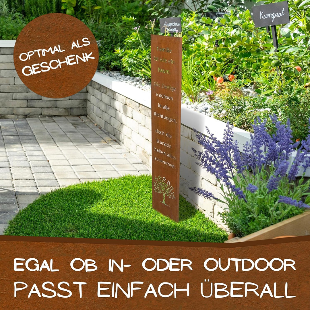 Rostikal Familen Spruch Gartenstecker 1 m Edelrost Gartendeko Rost Geschenk 100 Cm Zum Stecken - Ros