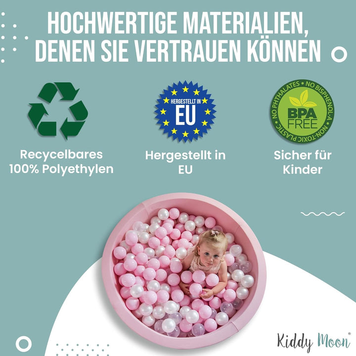 KiddyMoon 200 ∅ 7Cm Kinder Bälle Spielbälle Für Bällebad Baby Plastikbälle Made In EU, Weiss/Grau/Mi