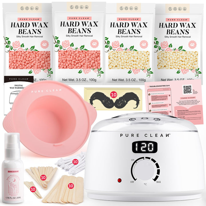 PURECLEAN Waxing Set – Schnell Aufheizender Digitaler Wax Maschine – 4 Packungen Wachsperlen, Nachwa