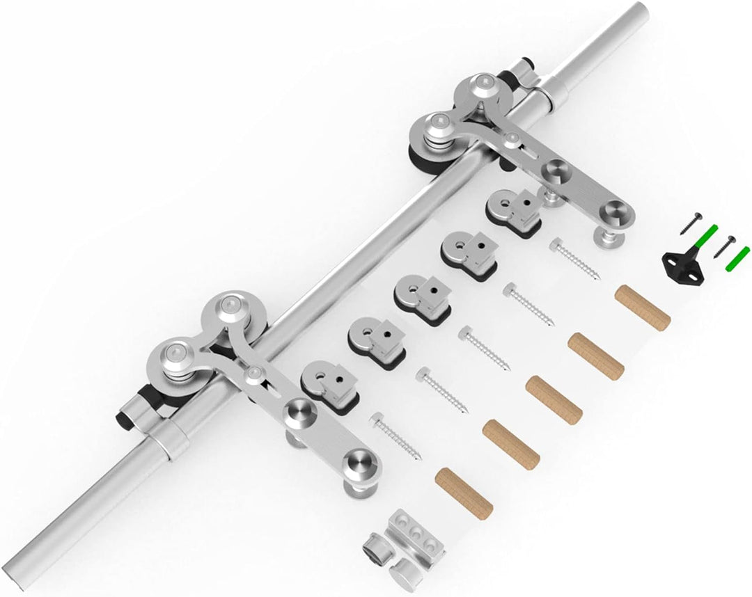 TSMST 200cm/6.6ft Edelstahl Laufschiene Schiebetürbeschlag für Einzelne Holztüren, Reibungslos und L