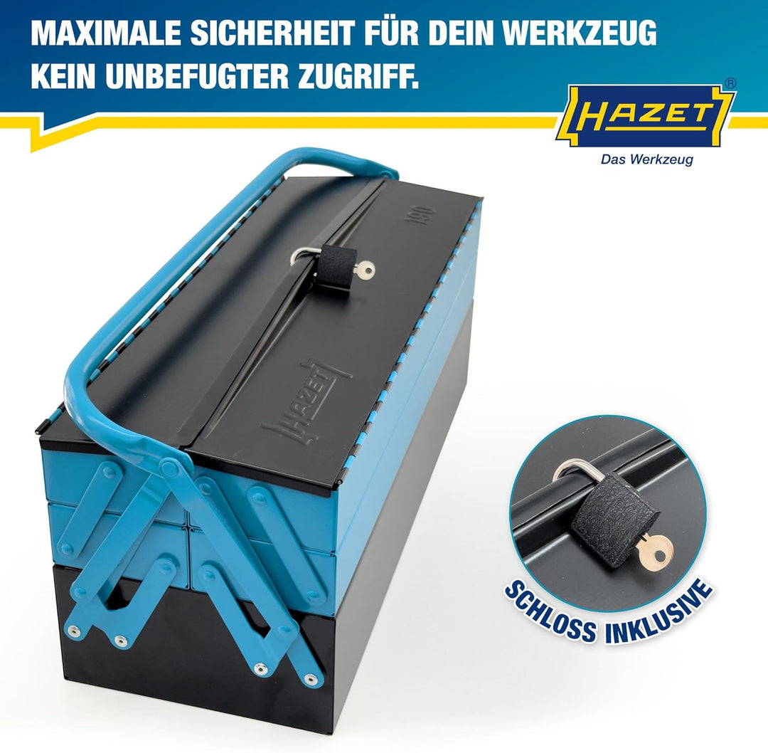 HAZET Metall Werkzeugkasten 190L | leer | mit geräumigen Bodenfach und 4 ausklappbaren Seitenfächern