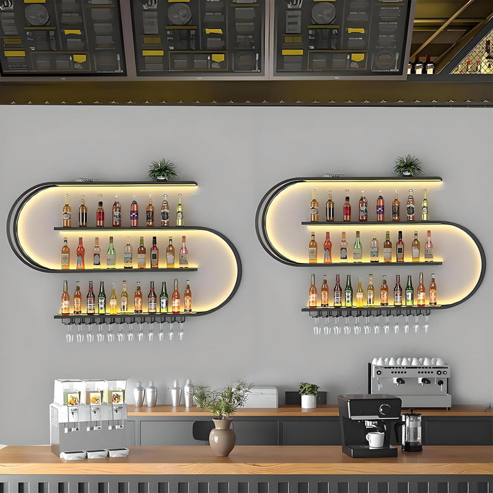 120cm Wand montiertes Weinregal, halbrundes mehrschichtiges Weinregal mit Weinglashaken, Weinflasche