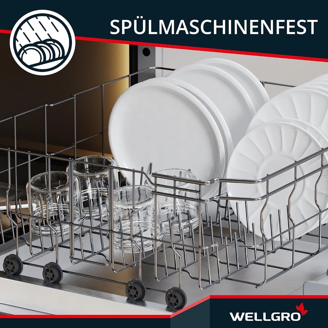 WELLGRO 25x Einmachgläser mit Schraubdeckel - 235ml - Deckel To 82 rot kariert - Made in Germany - V
