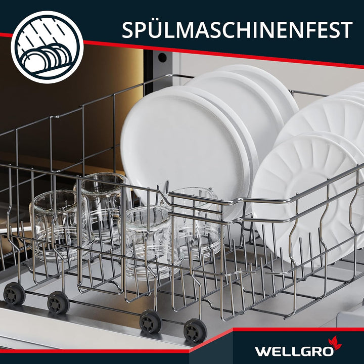WELLGRO 25x Einmachgläser mit Schraubdeckel - 235ml - Deckel To 82 rot kariert - Made in Germany - V