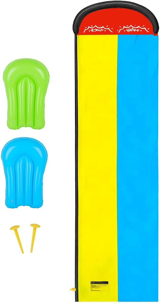 Double Wasserrutsches mit 2 Bodyboards, 19.6ft/600cm Wasserrutsche Garten für Kinder, Wasserrutsche