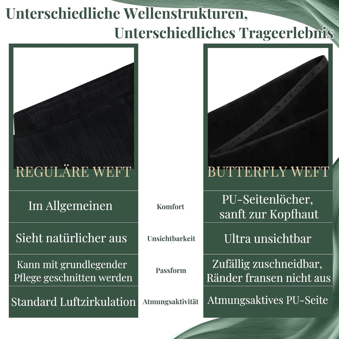 Ugeat Butterfly Extensions Echthaar Schwarz Butterfly Weft Extensions Echthaar Schwarz 45 cm Remy OV