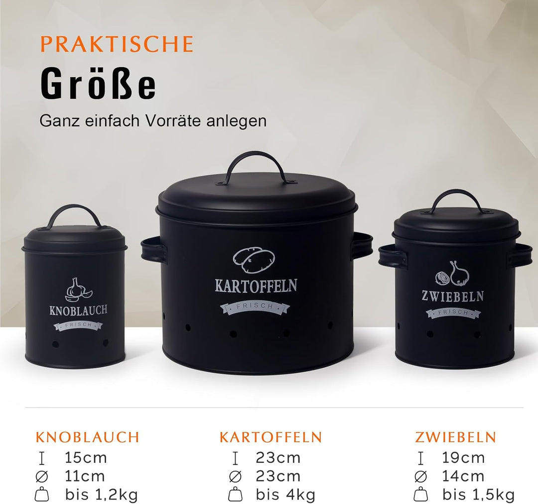 Theo&Cleo Kartoffel Vorratsdosen Set, Kartoffeltopf im Retro Design Zwiebeltopf, Grosser Vorratsbehä