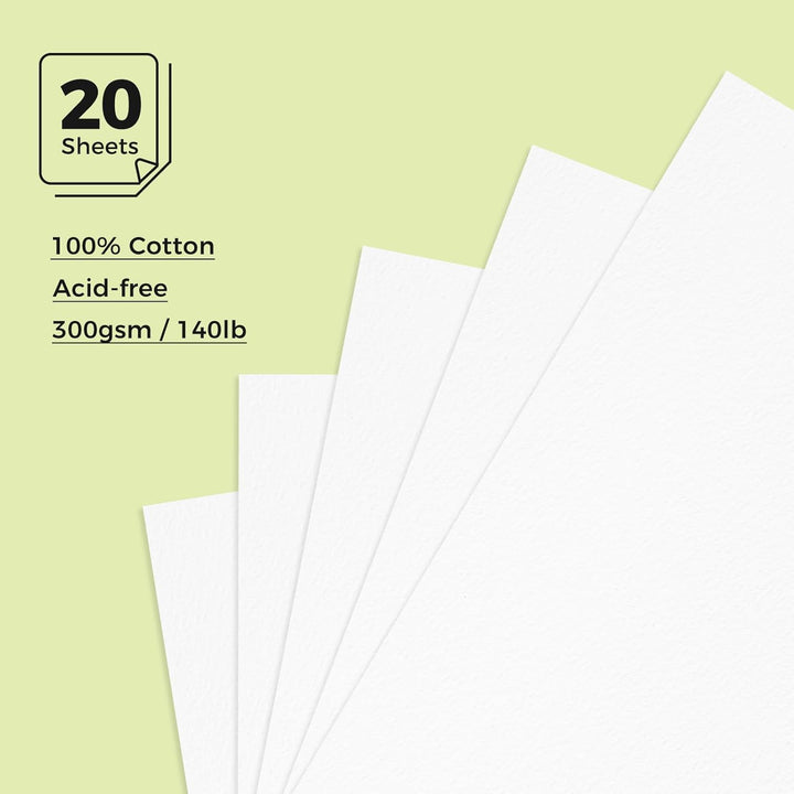 Lightwish A5 Aquarell Skizzenbuch – 20 Blatt 100% Baumwolle 300g/m² Heisspresse – Ringbuch-Mechanik
