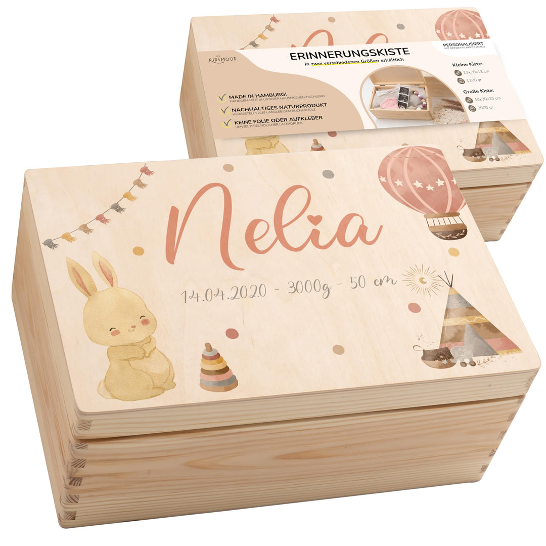 KIDSMOOD - Erinnerungsbox Baby, personalisierte Holzkiste mit Deckel, Ideal zur Aufbewahrung von Eri