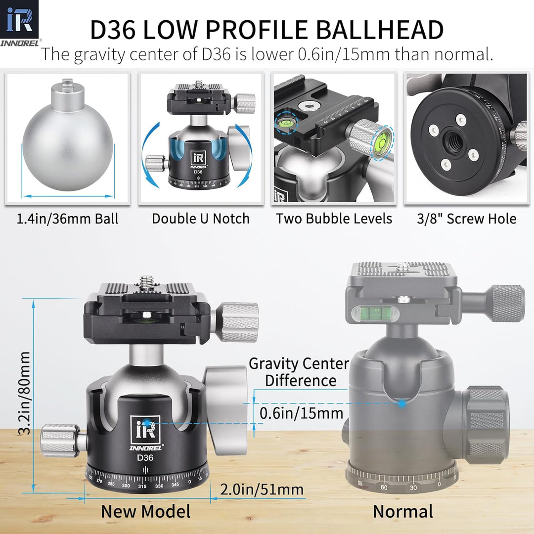 INNOREL KT254C Professionelles Reisestativ für DSLR-Kamera, robuster Ständer mit 29 mm Rohr, niedrig