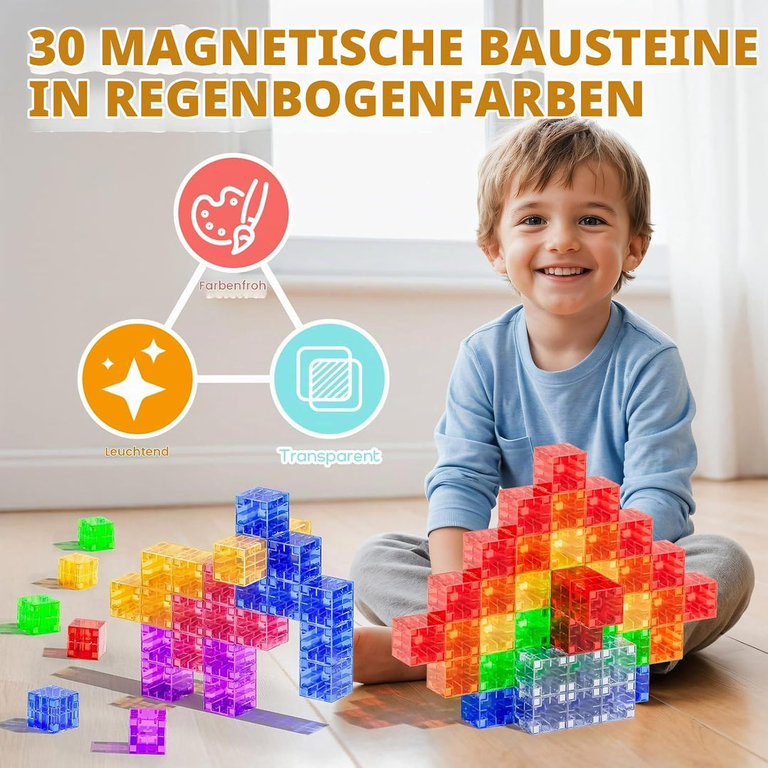 Magnetische Bausteine, Magnetische Bauwürfel für Kleinkinder von 1 bis 3 Jahren, Jungen und Mädchen,