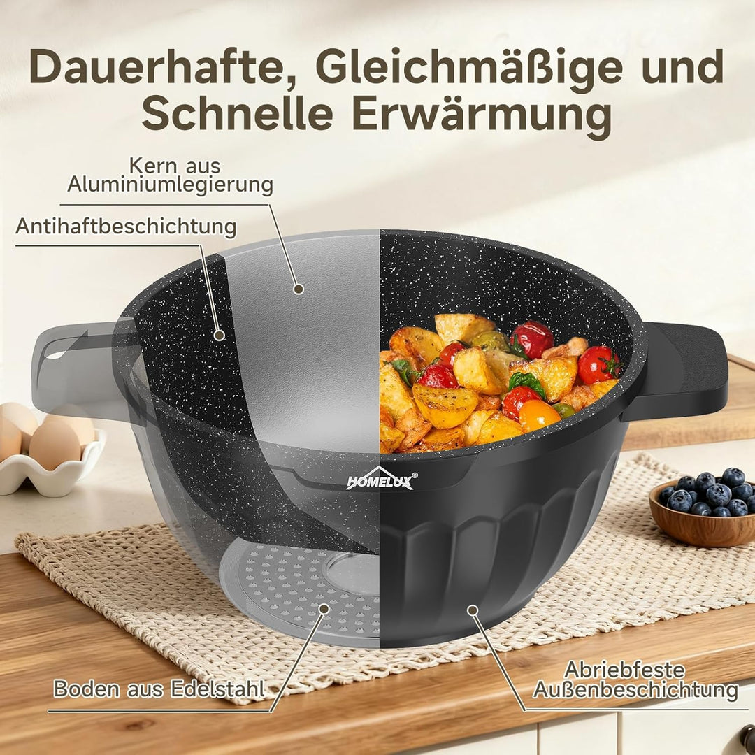 HOMELUX Topfset Induktion 8-teilig, 20/24/28/32cm Kochtopf Set mit Antihaftbeschichtet, Kochtöpfe In