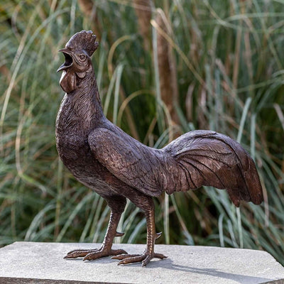 IDYL Bronze-Skulptur Hahn | 50x25x53 cm | Tierfigur aus Bronze handgefertigt | Gartenskulptur oder W