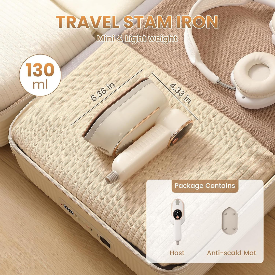 Tragbares Reisebügeleisen mit LCD-Display, 1200 W, 2-in-1 Trocken- und Dampfbügeleisen, 180° klappba