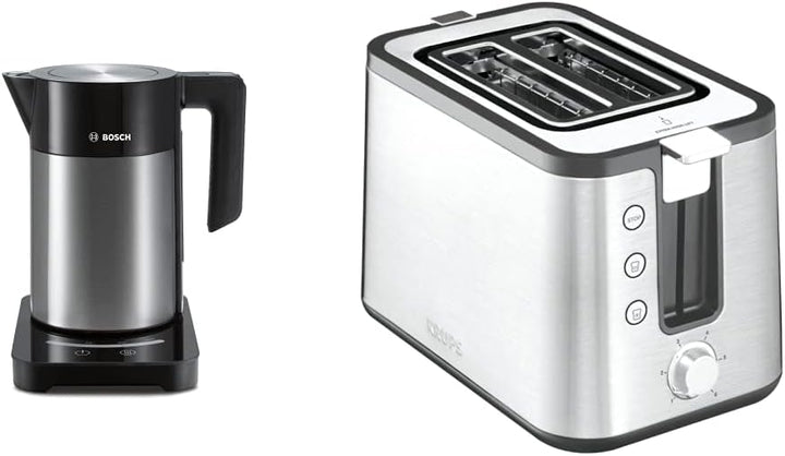 Bosch TWK7203 kabelloser Wasserkocher, Abschaltautomatik, 1,7 L, 2200 W, schwarz & Krups KH442D Cont