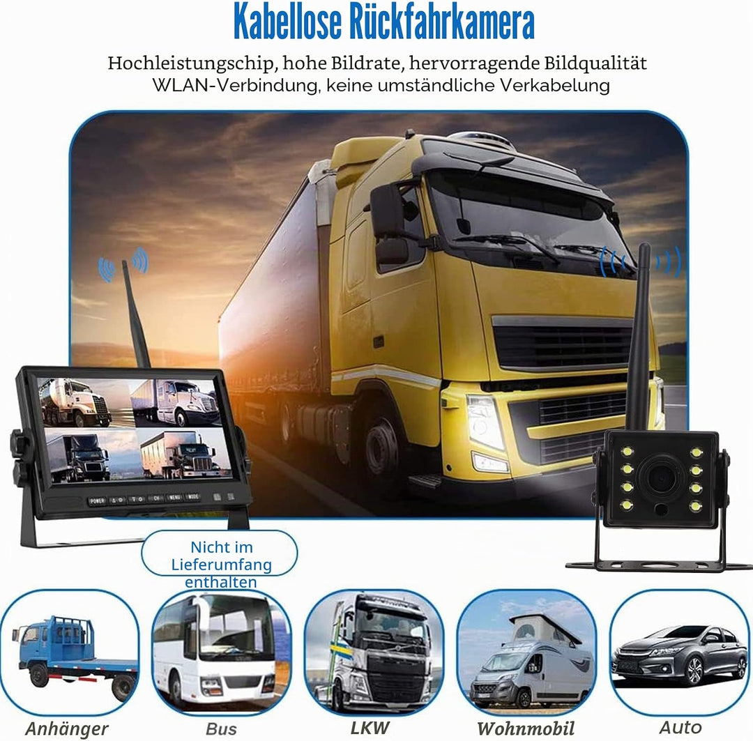 Drahtlose RüCkfahrkamera, WiFi 12 V Bis 24 V Drahtlose RüCkfahrkamera wasserdichte HD-IR-Nachtsicht-