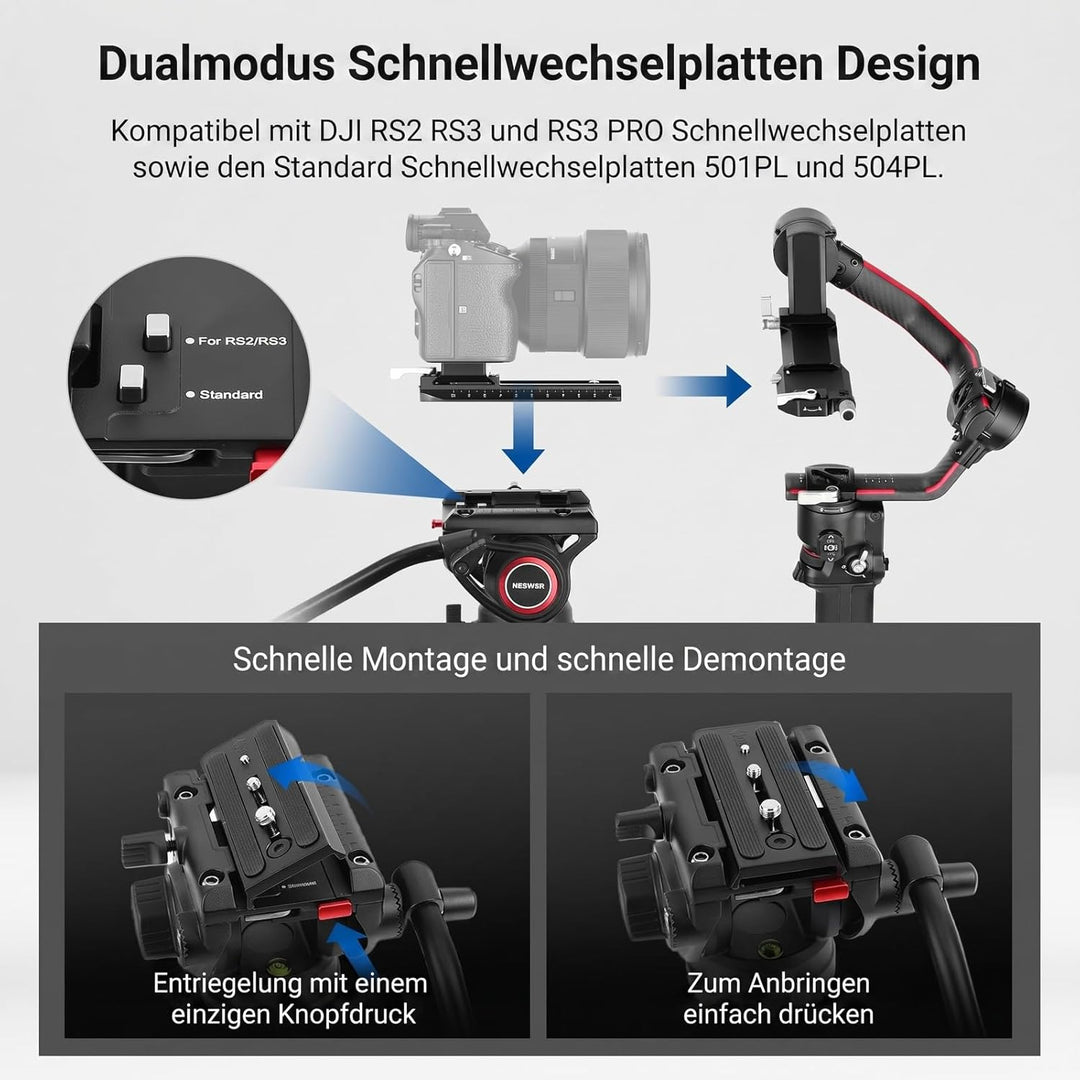 NEEWER 74" Pro Videostativ mit Fluidkopf, QR Platte kompatibel mit DJI RS Gimbals Manfrotto, strapaz