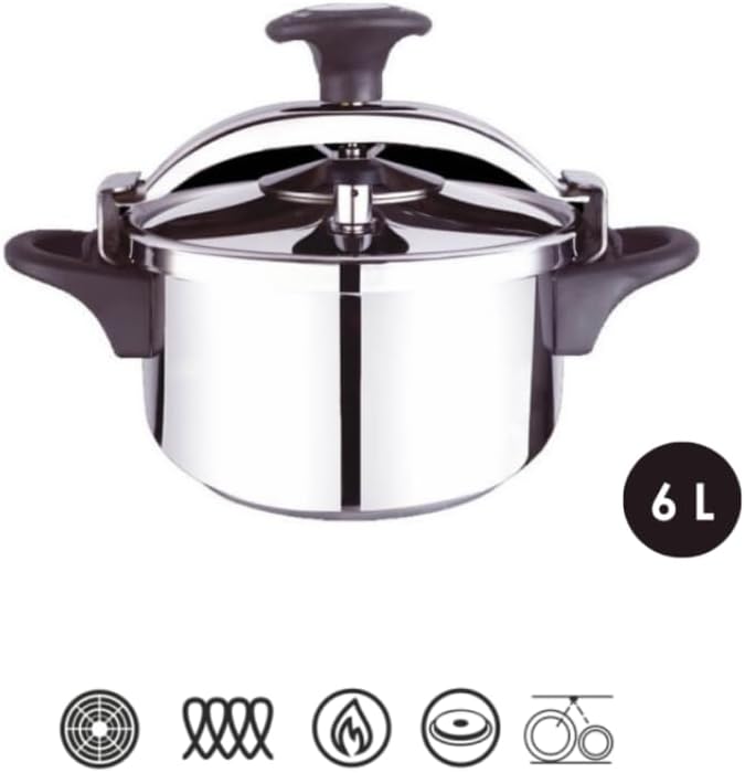 Bastilipo - Express Classic 6 Kochtopf aus Edelstahl, 6 Liter | Druck- und Sicherheitsventil | Kompa