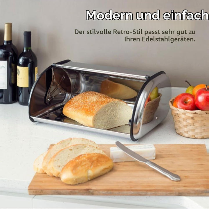 Brotkasten aus Edelstahl, Grosser Metall Brotbox mit Rolldeckel, Silber Brot Aufbewahrungsbox für Kü