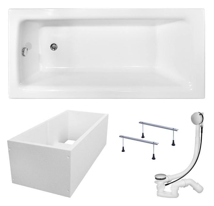 KOLMAN Badewanne TALIA Rechteck 160x75 mit Wannenträger, Ablaufgarnitur und Füssen Komplettset 4in1