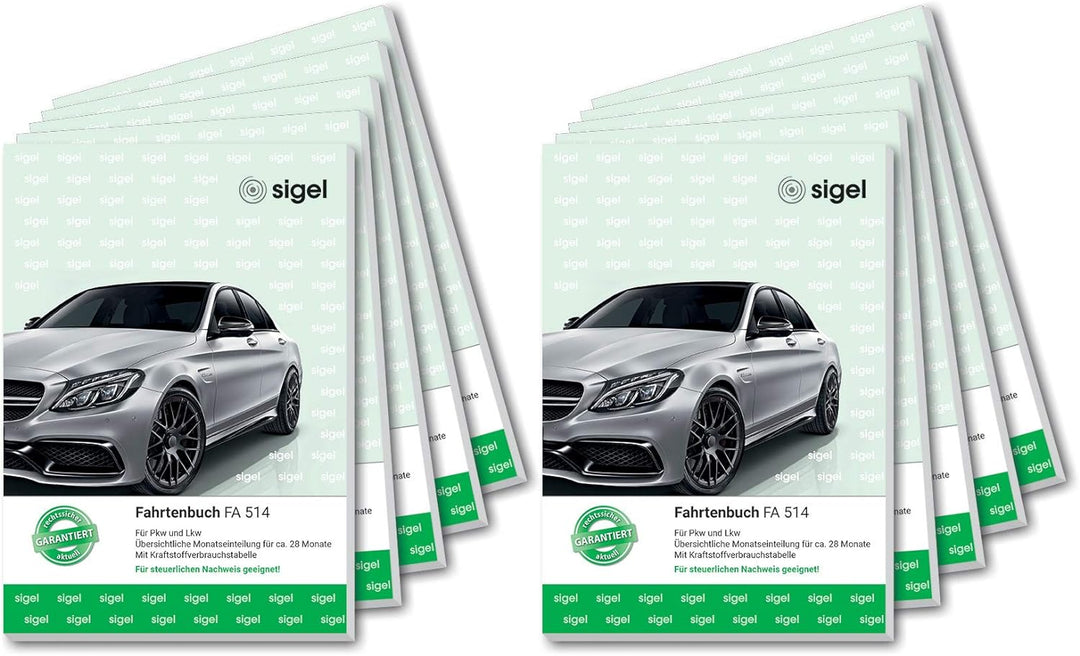 SIGEL FA514/10 Fahrtenbücher für PKW und LKW, A5, 64 Seiten, 10er Pack - für Deutschland und Österre