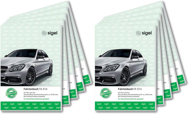 SIGEL FA514/10 Fahrtenbücher für PKW und LKW, A5, 64 Seiten, 10er Pack - für Deutschland und Österre