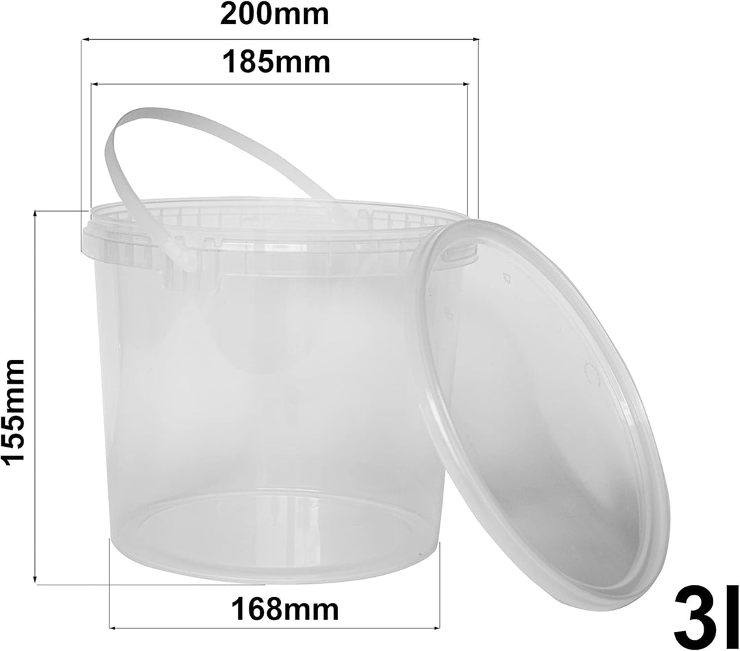 Nipter Kunststoffeimer lebensmittelecht mit Deckel, transparent, 3L x 20 Stück 3 Liter - 20 Stück Tr