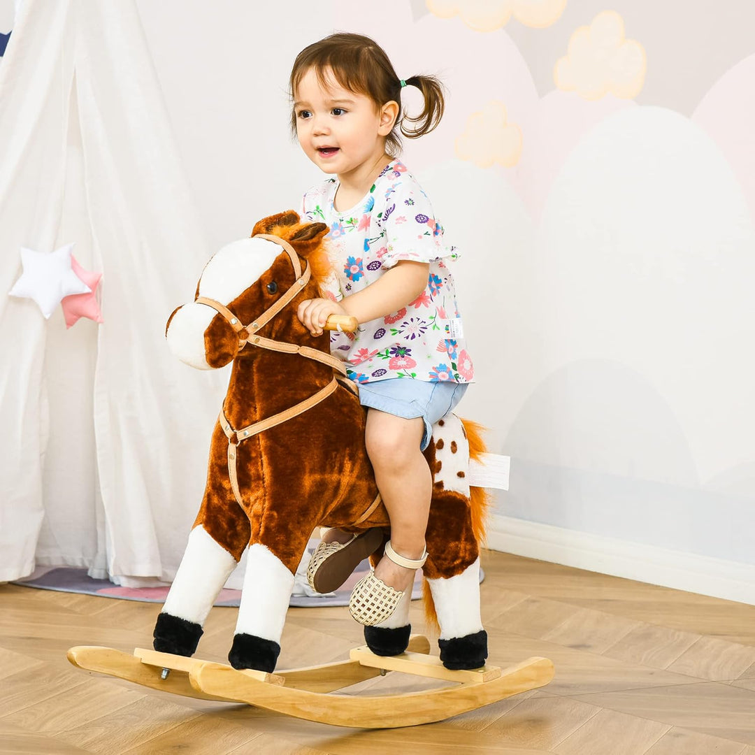 HOMCOM Kinder Schaukelpferd Schaukeltier Schaukelspielzeug Wiehern Braun 74x28x65cm, Braun