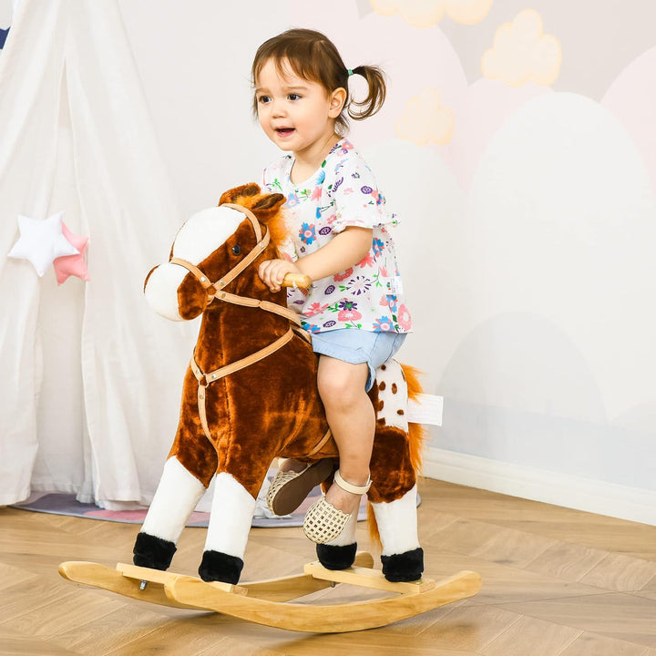 HOMCOM Kinder Schaukelpferd Schaukeltier Schaukelspielzeug Wiehern Braun 74x28x65cm, Braun