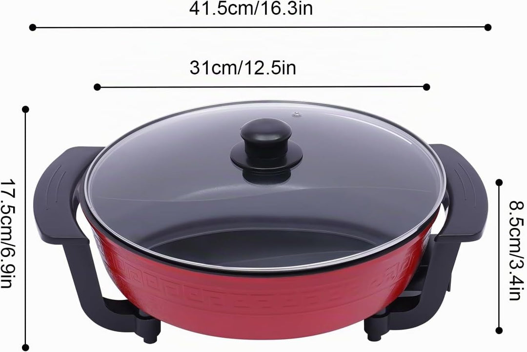 Hot Pot Elektrisch Hotpot Topf 6L Kochtopf, 1360W Yin Yang MultifunktionalePfanne Leicht zu reinigen