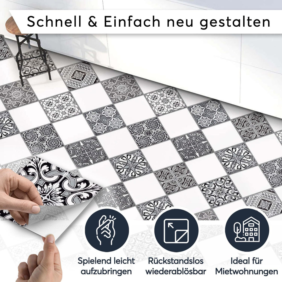 PVC Klebe-Fliesen für - [ Boden Fliesen ] - Aufkleber Folie Sticker für Boden-Fliesen - Küche oder B