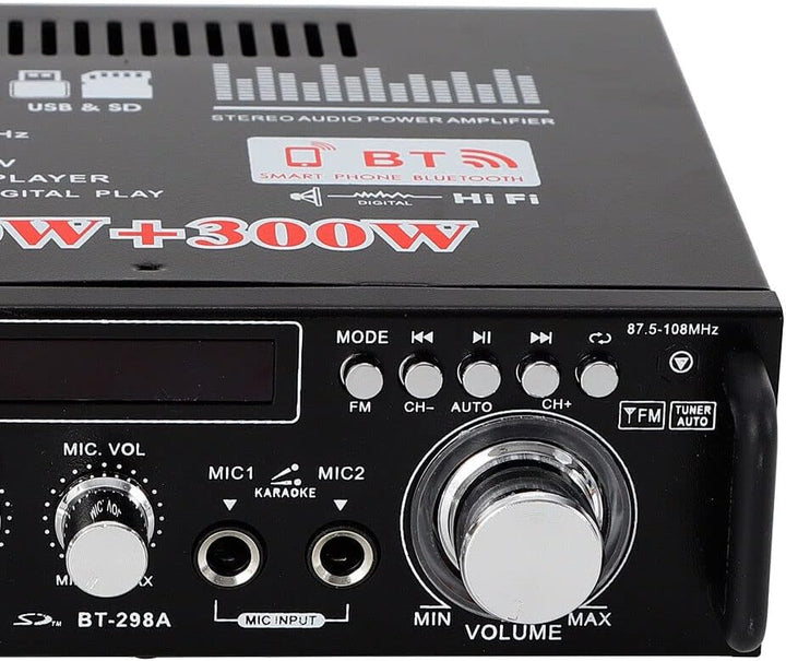 MBUYI HiFi Verstärker mit Bluetooth, Stereo Audio Receiver mit 2 Mikrofoneingang Echo, Amplifier End