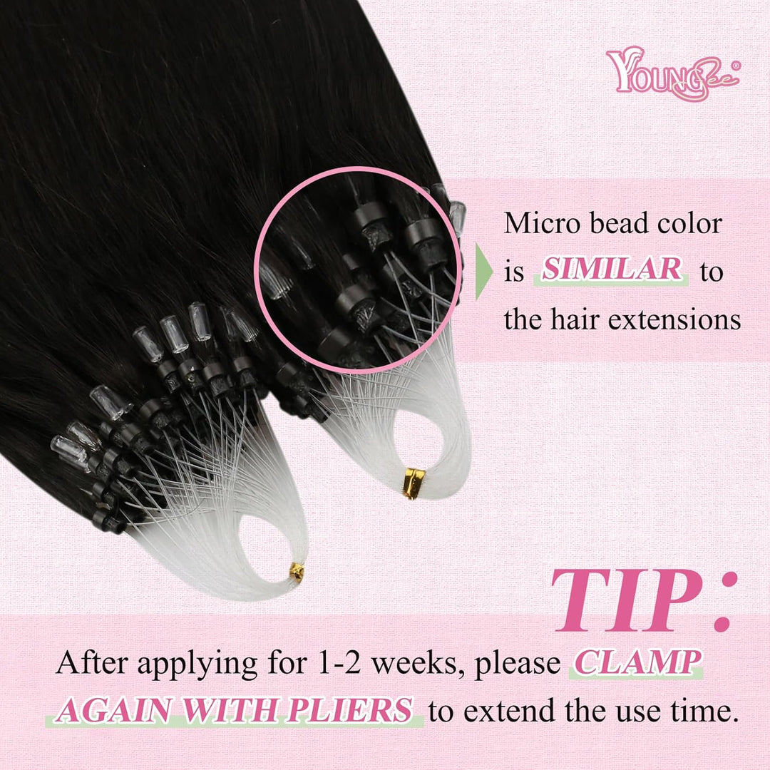 YoungSee Echthaar Extensions Microring Braun Microring Extensions Dunkelbraun Microring Hair Extensi