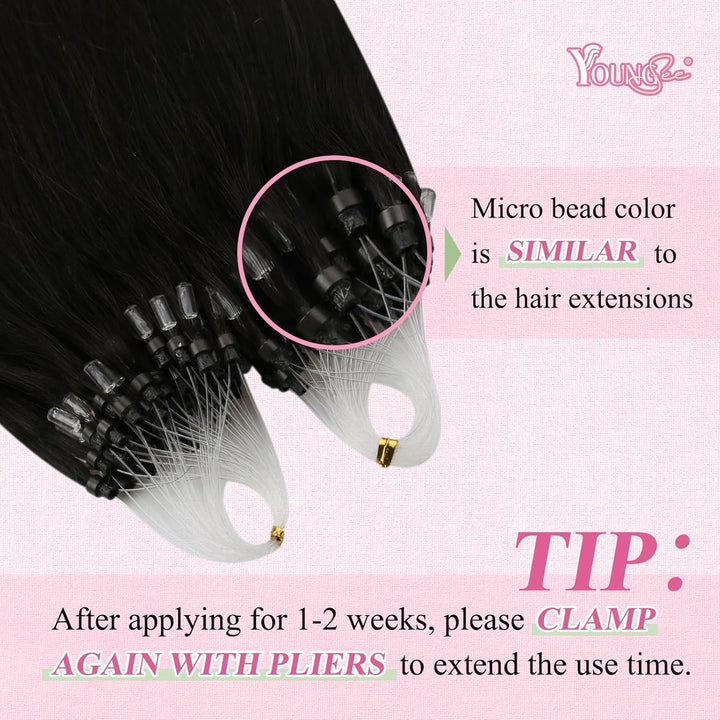 YoungSee Echthaar Extensions Microring Braun Microring Extensions Dunkelbraun Microring Hair Extensi