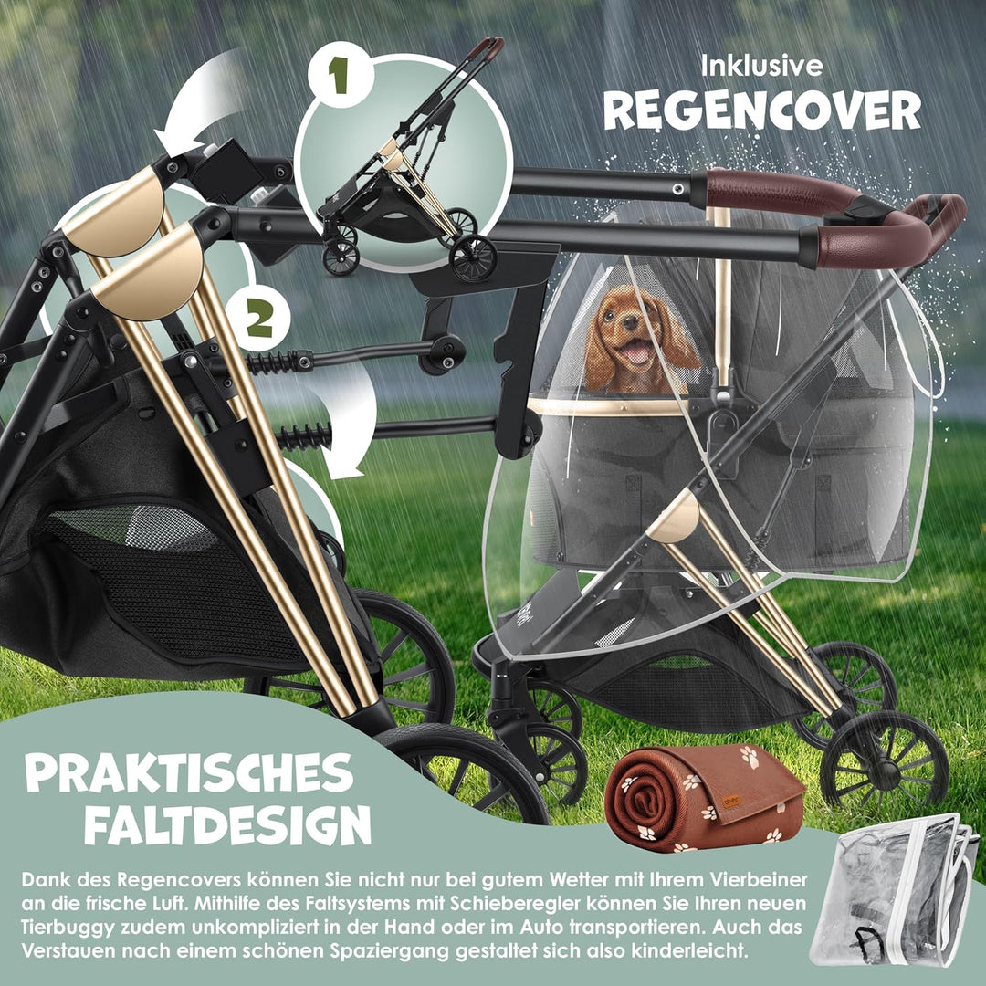 LOVPET® Hundewagen 3in1 Hundebuggy Hundebox Transporttasche 360° Grosse Räder Faltbar klappbar Haust