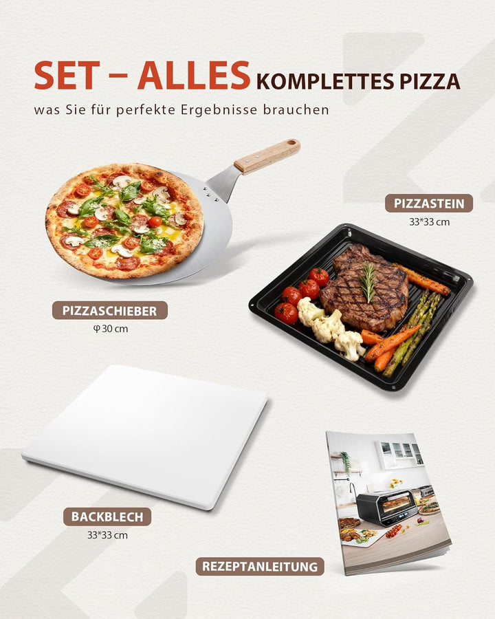 Pizzaofen Elektrisch 450°C – Neapolitanische Pizza in 90 Sek, Sichtfenster & Innenbeleuchtung, 6 Pro