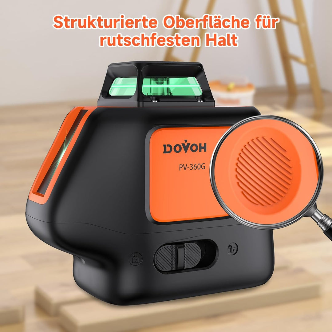 Kreuzlinienlaser Grün mit 2 Lotpunkten, DOVOH 360° selbstnivellierendes mit Plumb Spot für präzises