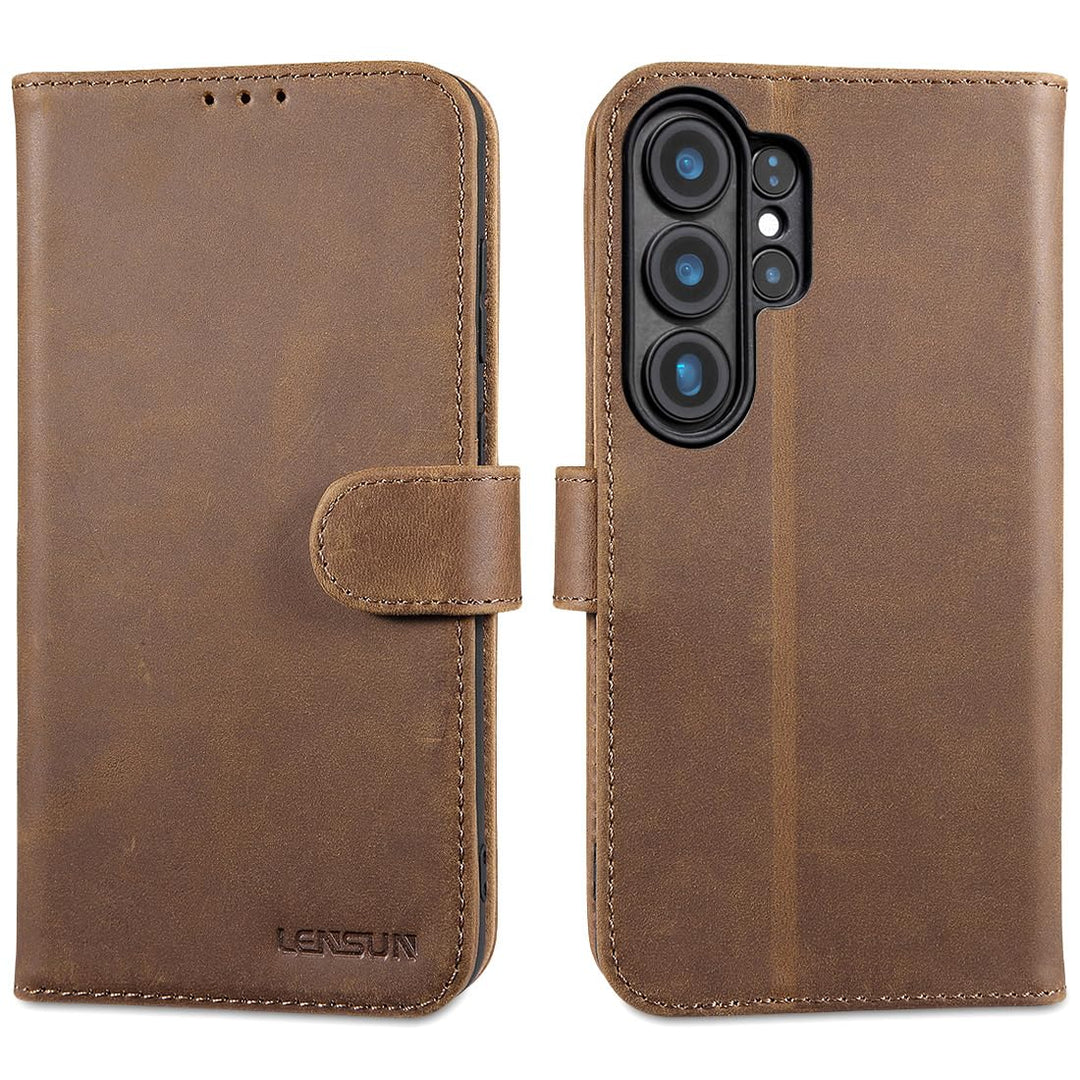 LENSUN Echtleder Handyhülle für Samsung Galaxy S26 Ultra, Hülle [Brieftasche][RFID Schutz][Standfunk