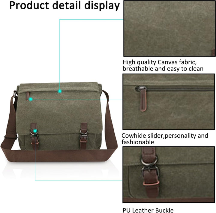 FANDARE Retro Umhängetasche Segeltuch Schultertasche Herren Damen Lehrertasche Briefträgertasche für