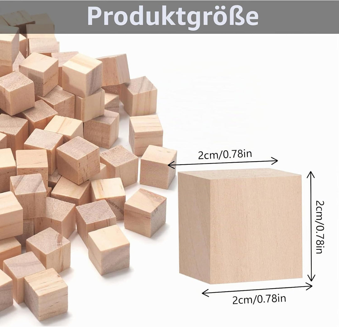200 Stück Holzwürfel 20mm Holzklötzchen zum Basteln, Blanko Holzklötzchen Natur Holzklötze Holzblock