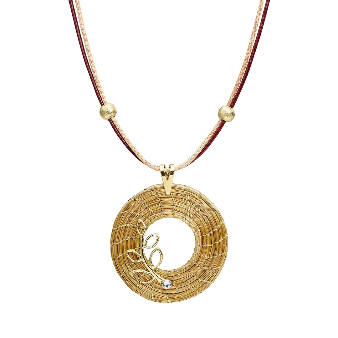 VERA NAVARRO - Halskette mit Goldenem Offenem Mandala-Anhänger aus Pflanzlichem Gold Ø 30 mm - Doppe