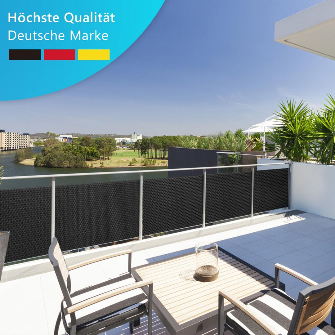 NYVI Polyrattan Balkon Sichtschutz Privafence 100x300 cm Hellgrau - Balkonbespannung mit Metallösen
