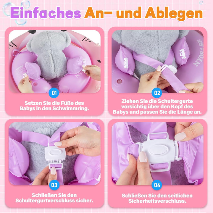 NYOBABE Schwimmring Baby 6-36 Monate, Baby Schwimmring mit UPF50+ Sonnendach ＆ Antikipp-Schwanz, Ver
