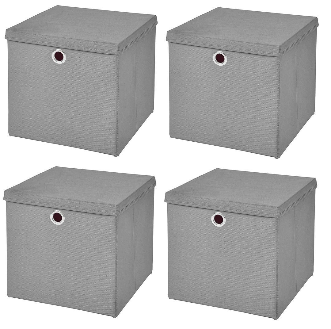 Stick&Shine 4X Aufbewahrungs Korb Hellgrau Faltbox 33 x 33 x 33 cm Regalkorb faltbar mit Deckel