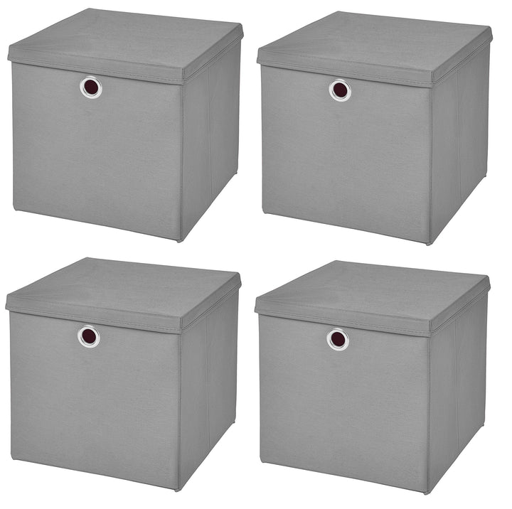 Stick&Shine 4X Aufbewahrungs Korb Hellgrau Faltbox 33 x 33 x 33 cm Regalkorb faltbar mit Deckel