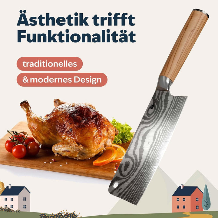 kjøk Premium Hackmesser scharfe Stahlklinge 17cm 7cr Härte 58±2 HRC Küchenmesser mit ergonomischem O