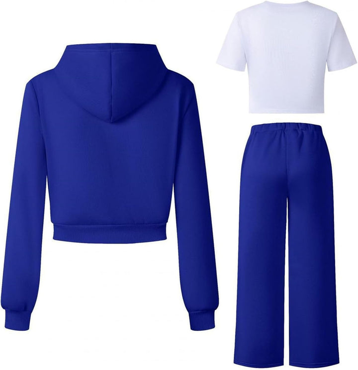 Generisch Mädchen Jogginganzug 3-teilig mit weiter Hose - Set aus Zip-Hoodie, Sweathose und Top · Lä