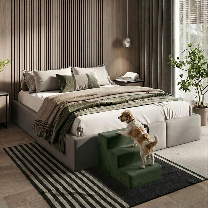 murando Hundetreppe für Kleine Hunde 3 Stufen 30 cm, Samt - Khaki | Haustiertreppe für Bett, Sofa, B