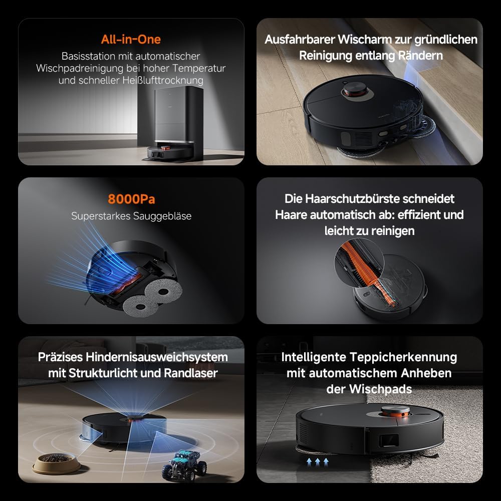 Xiaomi Robot Vacuum X20 Max – 8000 Pa Saugleistung, duales Moppsystem mit Heisswasserreinigung und T