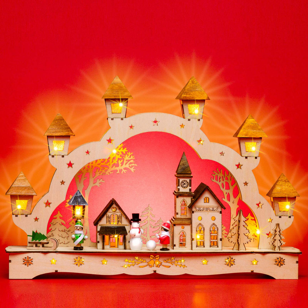 Sikora LB62 beleuchteter LED Holz Schwibbogen WEIHNACHTSDORF inklusive Trafo